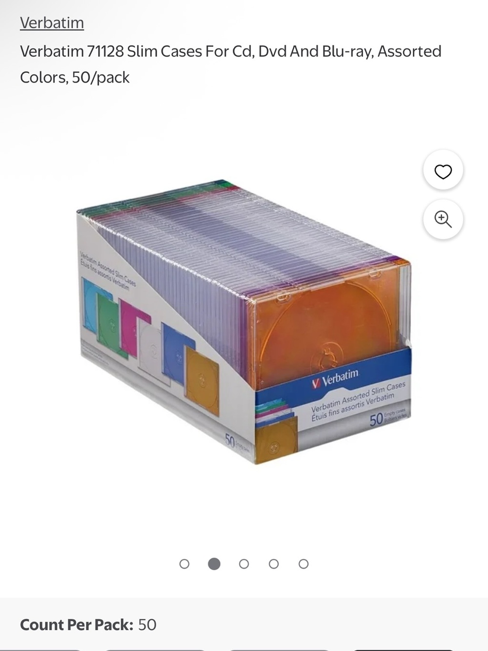 Verbatim Assorted Slim CD/DVD/Blu-ray Cases - 50 Pack (Multicolor)